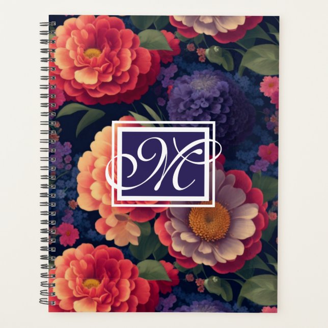 Élégant monogramme romantique orange rouge floral (Devant)