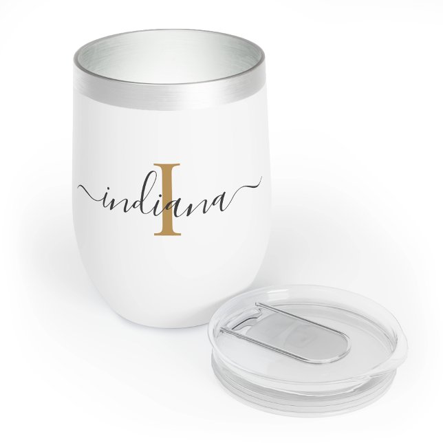 Élégant Monogramme Script minimaliste Personnalisé (Elegant Monogram Script Minimalist Personalized Thermal Wine Tumbler)