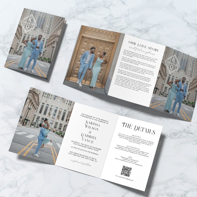Élégant Monogramme Triple Faire-part de mariage li (Créateur téléchargé)