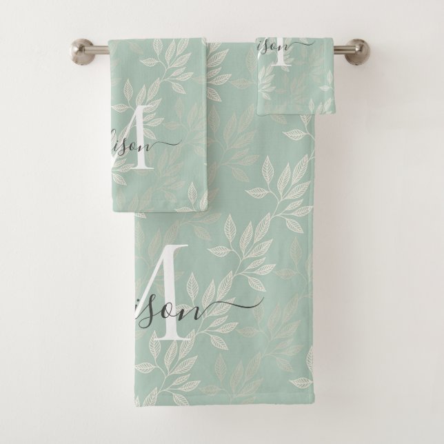 Élégant Monogramme Turquoise Botanique Feuille Fem (En situation)