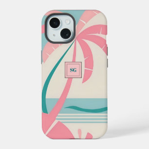 Élégant monogramme turquoise rose tropical minimal