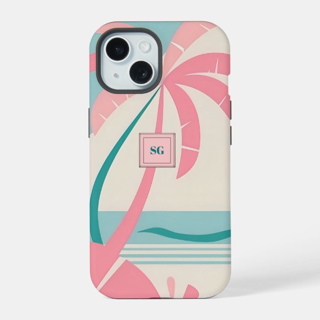 Élégant monogramme turquoise rose tropical minimal (Verso)