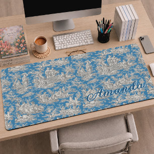Élégant Monogramme Vintage Bleu Toile de Jouy