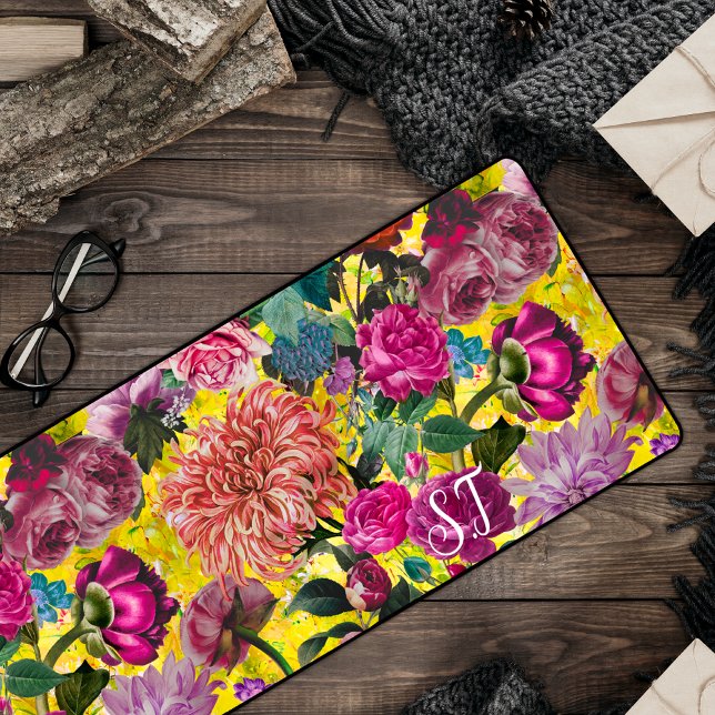 Élégant monogramme Vintage jaune floral (Créateur téléchargé)