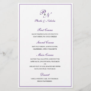 Élégant Monogramme violet Menu Mariage traditionne