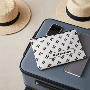 Elegant Monogrammed Alphabet Pattern Simple Brown Accessory Pouch