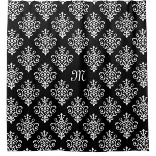 Elegant Monogrammed Black and White Damask Pattern