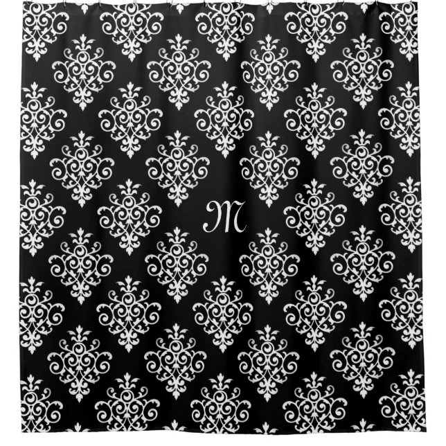 Elegant Monogrammed Black and White Damask Pattern (Front)