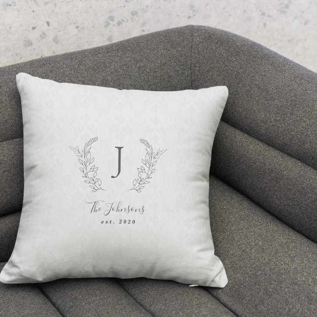 Elegant monogrammed black and white name throw pillow (Creator Uploaded)