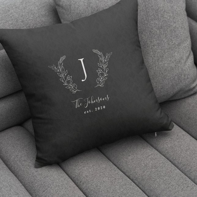 Elegant monogrammed black and white name throw pillow (Creator Uploaded)