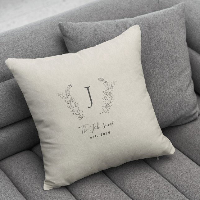 Elegant monogrammed black and white name throw pillow (Creator Uploaded)