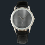 Elegant Monogrammed Black Brushed Metallic Watch<br><div class="desc">Personalized Elegant Monogrammed Black Brushed Metallic Watch.</div>