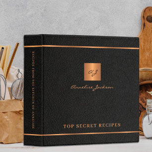 Elegant monogrammed black gold cookbook recipes binder