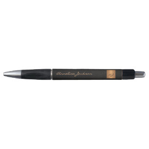 Elegant monogrammed black gold name script stylish pen