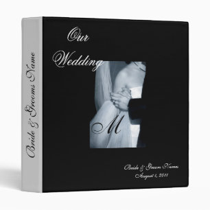 Elegant Monogrammed Black & White Wedding Album Binder