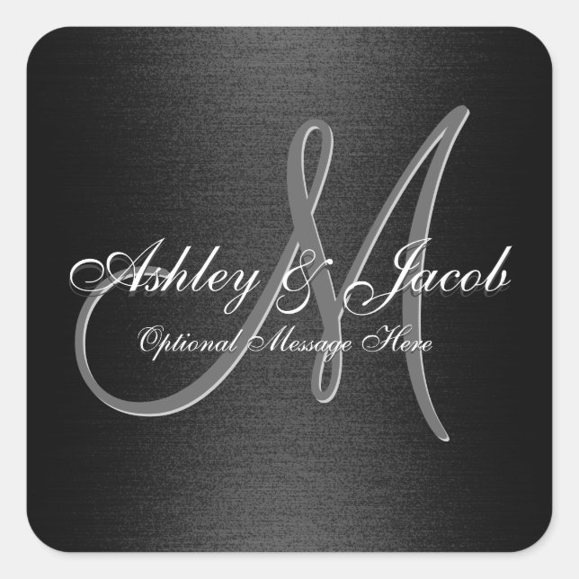 Elegant Monogrammed Black & White Wedding Sticker (Front)