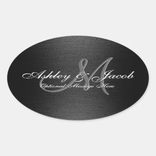 Elegant Monogrammed Black & White Wedding Sticker