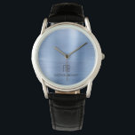 Elegant Monogrammed Blue Brushed Metal Watch<br><div class="desc">Personalized Elegant Monogrammed Blue Brushed Metal Watch.</div>