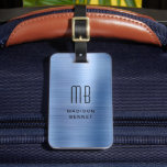 Elegant Monogrammed Blue Brushed Metallic Luggage Tag<br><div class="desc">Elegant Monogrammed Blue Brushed Metallic Luggage Tag.</div>