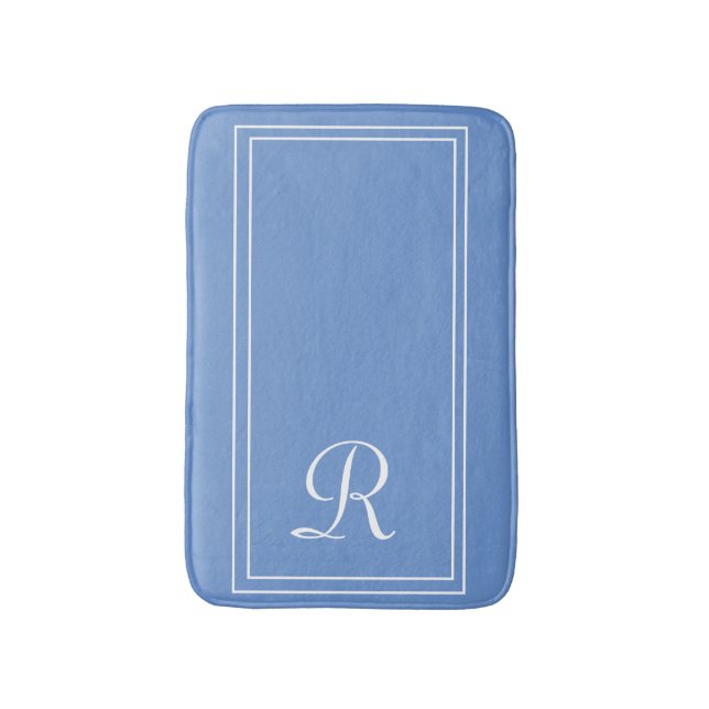 Elegant Monogrammed Blue Personalised Bath Mat (Front Vertical)