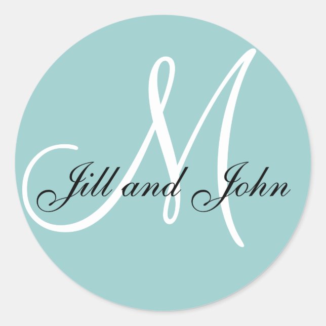 Elegant Monogrammed Blue Wedding Label (Front)