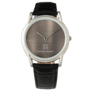 Elegant Monogrammed Bronze Brown Brushed Metallic Watch