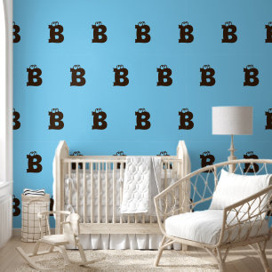 Elegant Monogrammed Brown Simple Staggered Blue Wallpaper