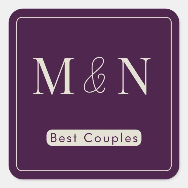 Elegant Monogrammed Couples square Sticker (Front)