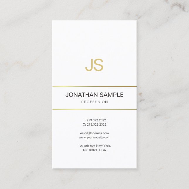 Elegant Monogrammed Design Trendy Gold Striped Business Card (Front)