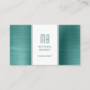 Elegant Monogrammed Emerald Green Consultant Business Card