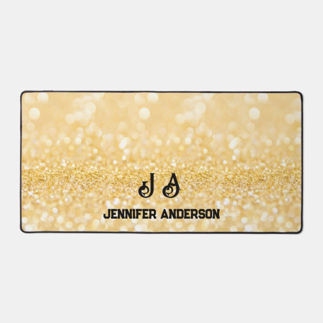 Elegant Monogrammed Faux Gold Bubble  Desk Mat (Front)