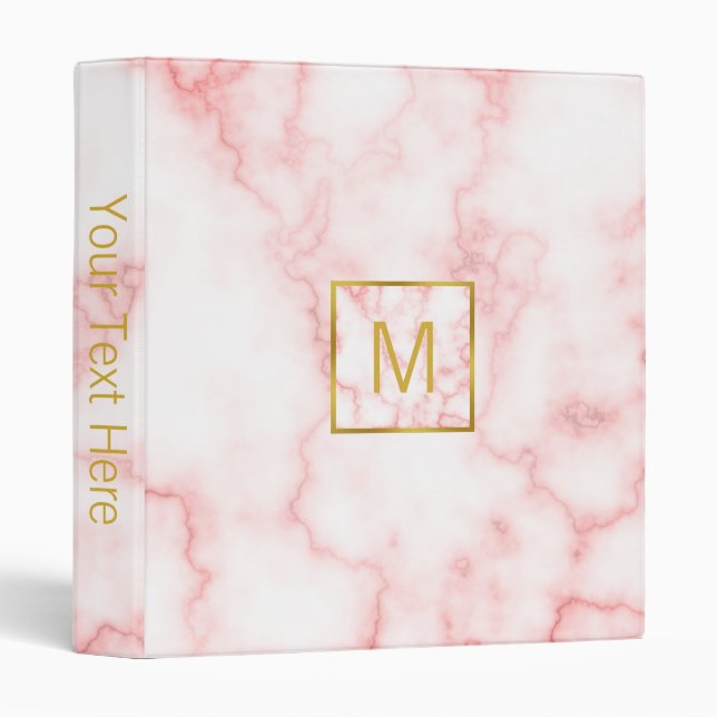Elegant Monogrammed Faux Pink Marble Binder (Front/Spine)