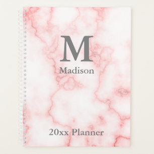 Elegant Monogrammed Faux Pink Marble Planner