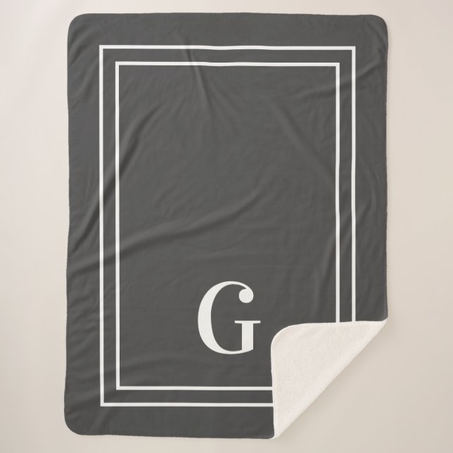 Elegant Monogrammed For Him Grey & White Sherpa Blanket (Front)