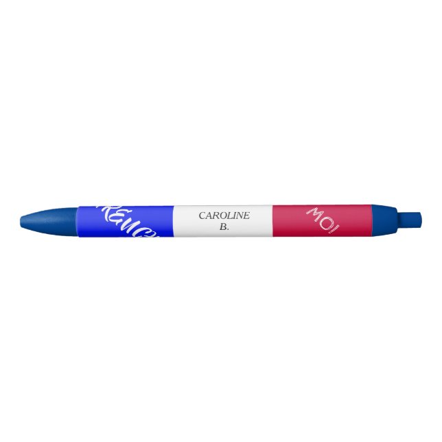 Elegant Monogrammed French Flag      Black Ink Pen (Front)