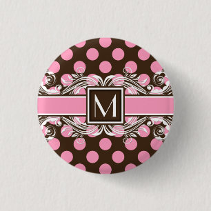 Elegant Monogrammed Geometric Dot Pattern 1 Inch Round Button