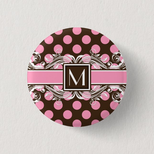Elegant Monogrammed Geometric Dot Pattern 1 Inch Round Button (Front)