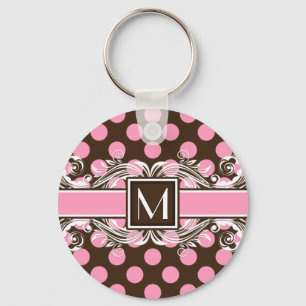 Elegant Monogrammed Geometric Dot Pattern Keychain