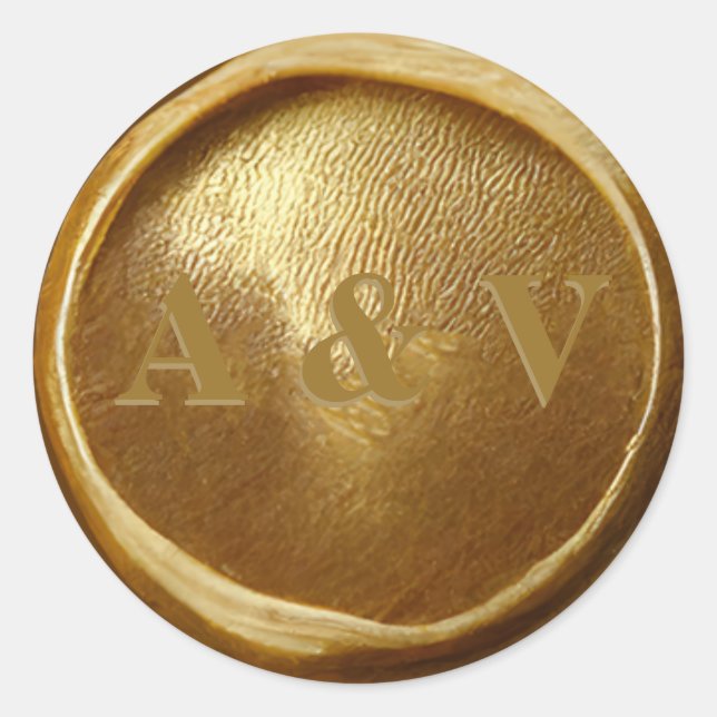 Elegant Monogrammed Gold Wax Seal Wedding Stickers (Front)