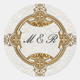 Elegant Monogrammed Gold Wedding Classic Round Sticker