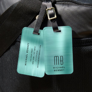 Elegant Monogrammed Green Luggage Tag