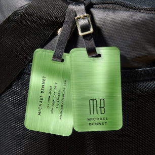 Elegant Monogrammed Green Luggage Tag