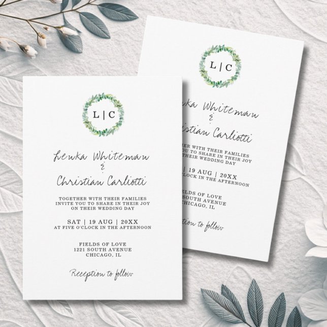 Elegant Monogrammed Greenery QR Code Wedding Invitation (Creator Uploaded)