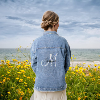 Elegant Monogrammed Handwriting Initials Modern Denim Jacket