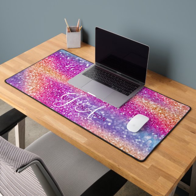 Elegant Monogrammed initial Colourful Glit Desk Ma Desk Mat (Office 2)