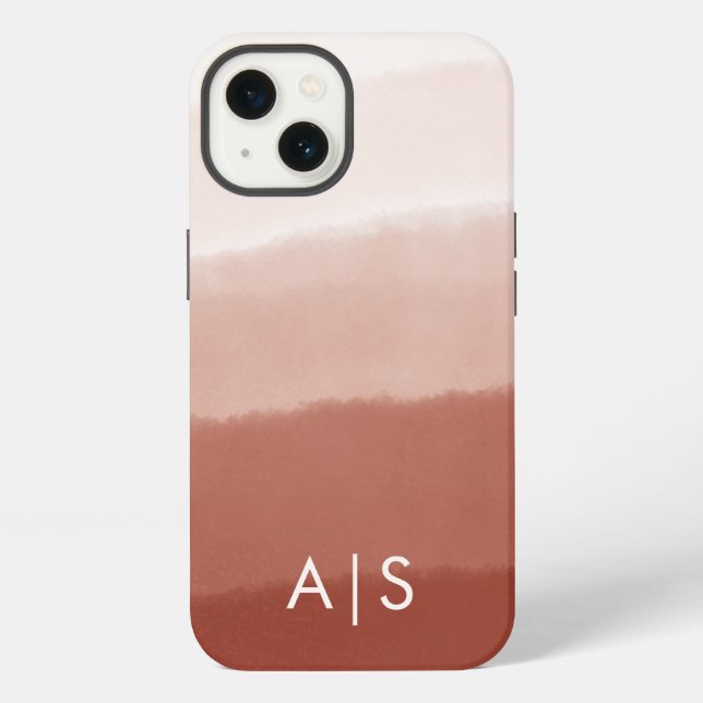 Elegant Monogrammed Initials Copper Rust Ombre iPhone Case (Back)