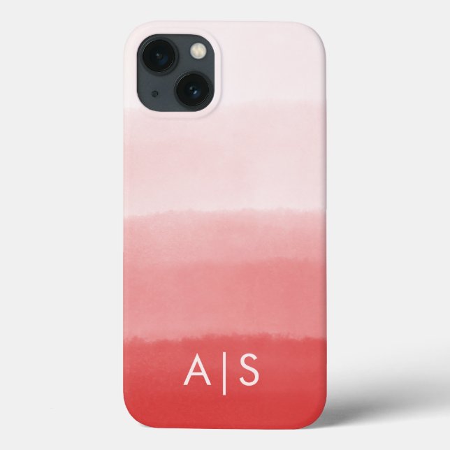 Elegant Monogrammed Initials Faded Coral Red Ombre Case-Mate iPhone Case (Back)