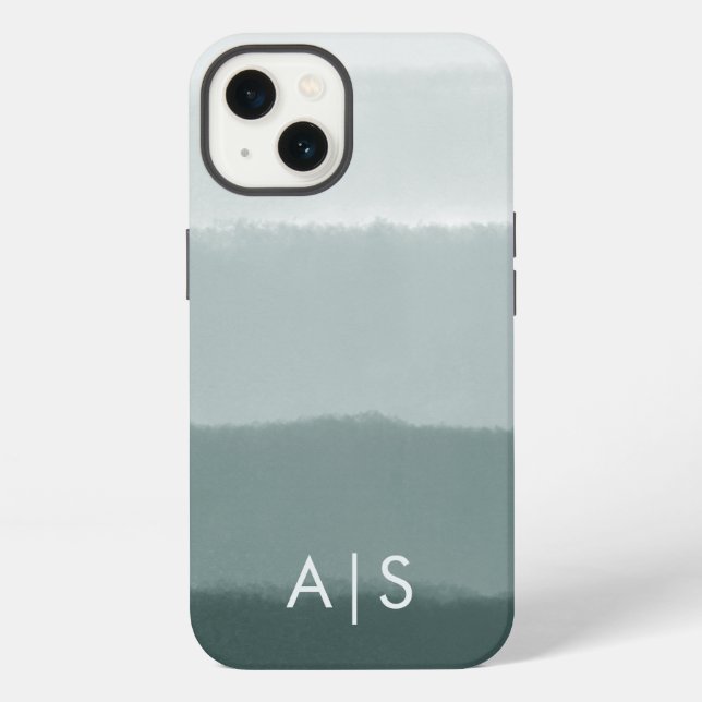 Elegant Monogrammed Initials Limed Spruce Ombre iPhone Case (Back)