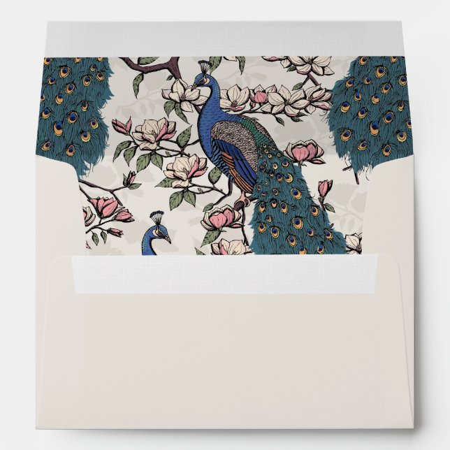 Elegant Monogrammed Ivory Peacock Return Address Envelope (Back (Bottom))