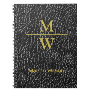 Elegant Monogrammed Luxe Look Black Gold Lettering Notebook